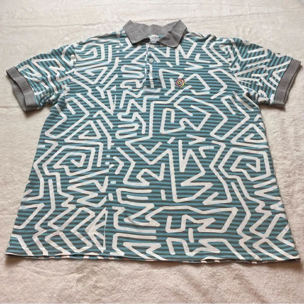 OFWGKTA White, Blue Tan Short Sleeve Polo Shirt Size Large